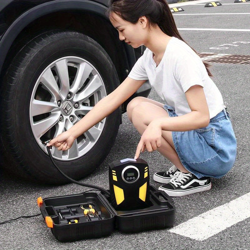 Portable Tire Inflator with Digital Gauge LED Light for Cars and Bikes