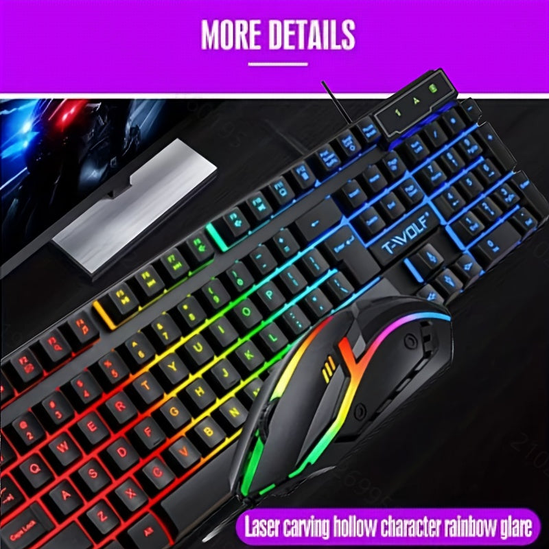 Gaming Keyboard and Mouse Set with Ergonomic Design Optical Movement Detection Wired Mechanical Touch Suspended Keys