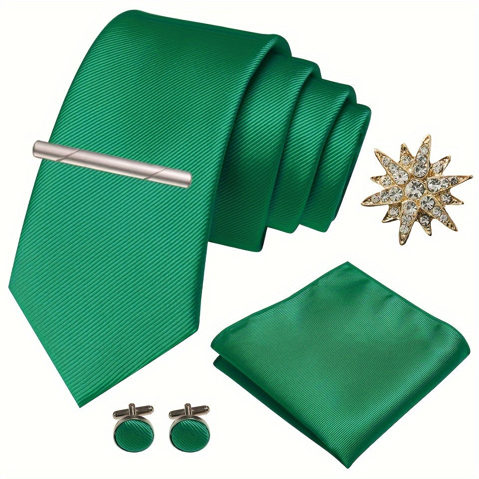 Erkaklar uchun satinning twill galstuk to'plami, galstuk klipi, cho'ntak sharlari, manşet o'rashlar va brosh uchun rasmiy tadbirlar