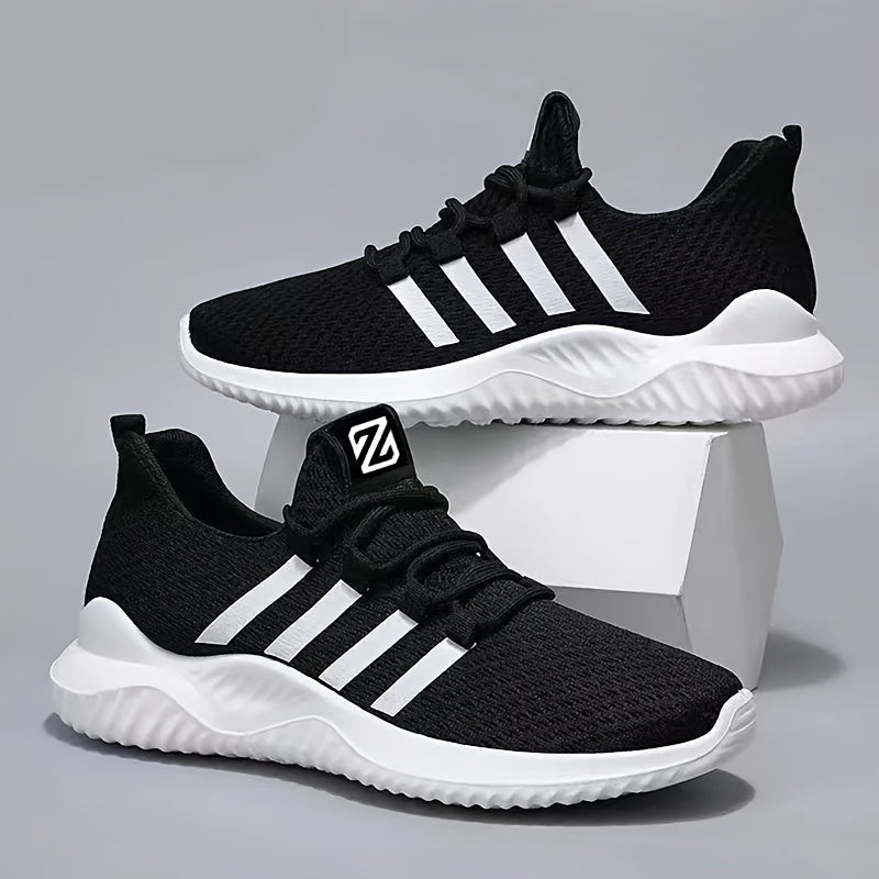Unisex Striped Breathable Fabric Lace-Up Sneakers for Casual Sports All-Season