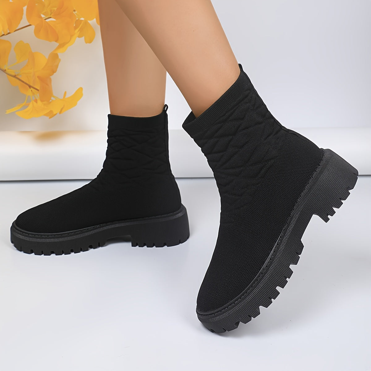 Women's Mid-Calf Comfort Fashion Boots with Chunky Heel and Rubber Sole