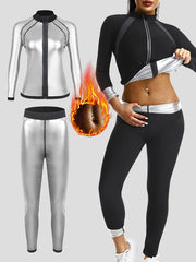 Women's Fitness Long Sleeve Pants Set for Sauna Sports Yoga and Workout