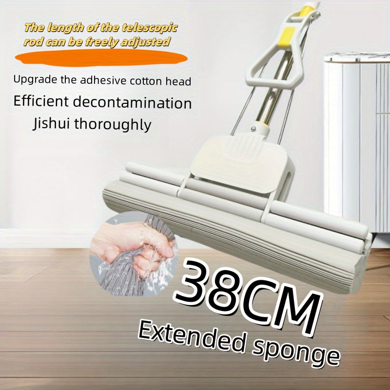 Stainless Steel Sponge Mop with Telescopic Handle and Easy Squeeze Roller