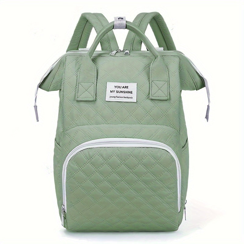 Solid Color Diaper Bag with Large Capacity and Insulated Bottle Pocket for Moms