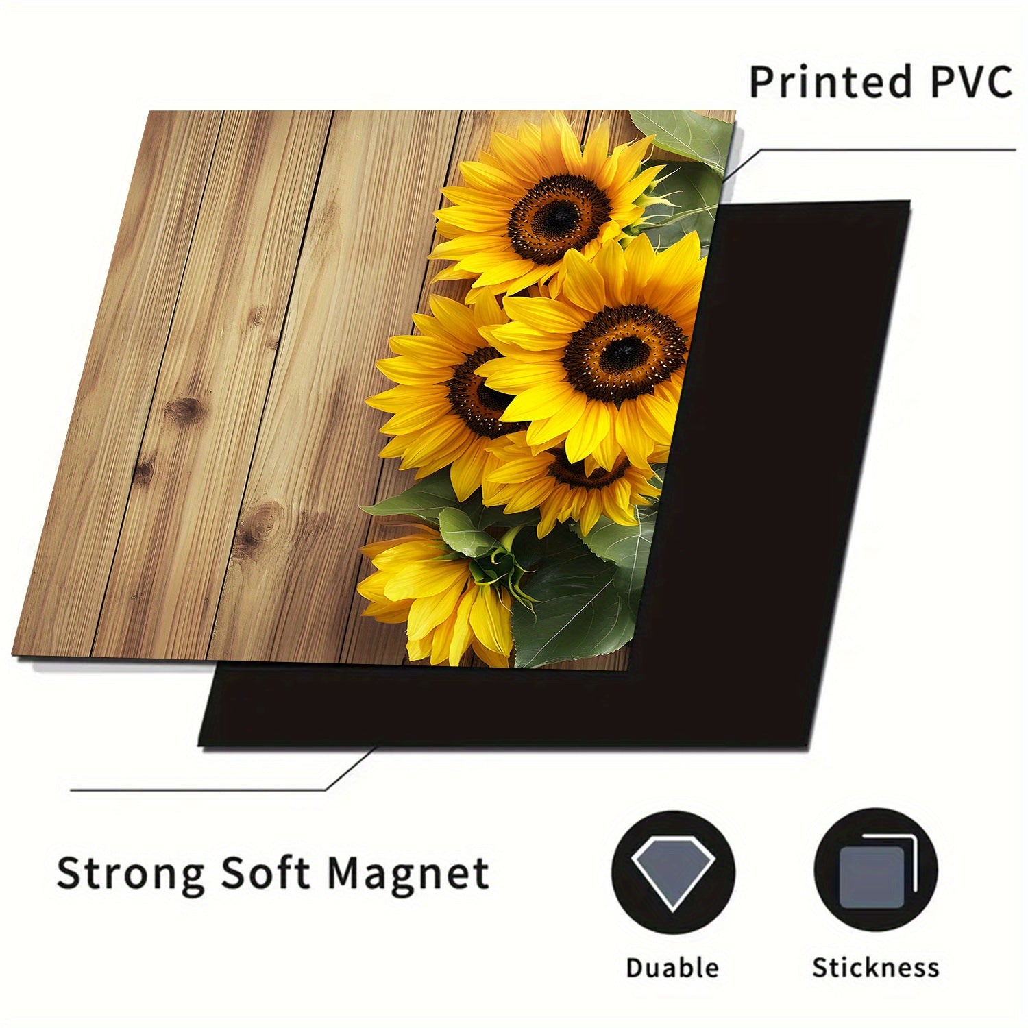 Sunflower Design Dishwasher Magnet Cover Waterproof Heat-Resistant Metal Kitchen Decor Rustic Wood Plank Style