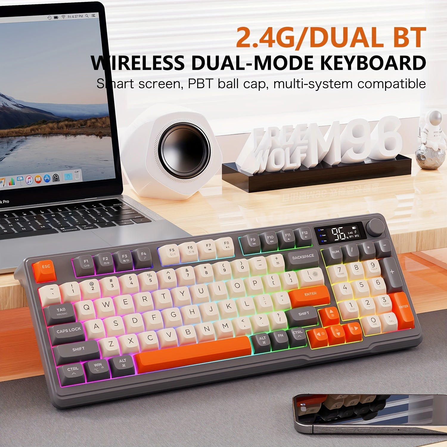 Wireless Gaming Keyboard 2.4GHz Bluetooth RGB Backlit Mechanical Feel Compact TKL Rechargeable