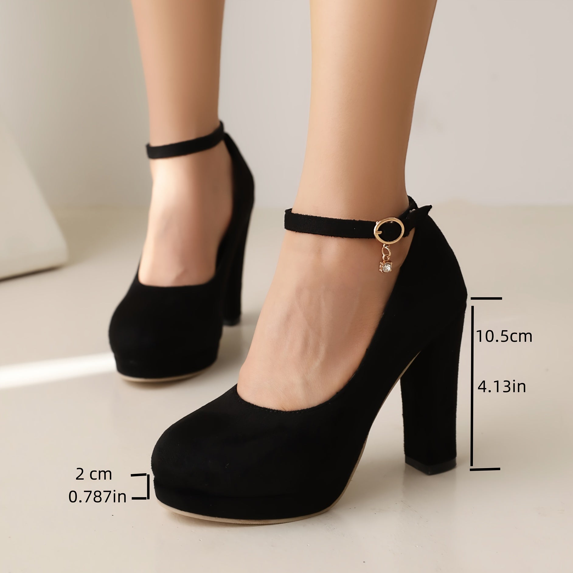 Women's Solid Color Elegant Pumps Shallow Mouth Ankle Strappy Buckle Chunky Heels