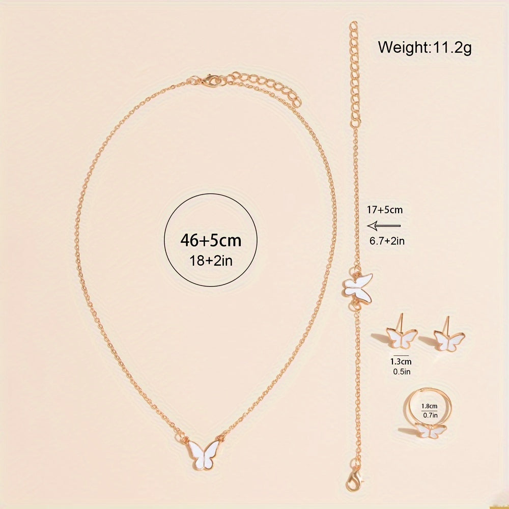 6 ta ayollar uchun kundalik quarts soatlari to'plami, charm taqinchalar va kapalakli zargarlik buyumlari bilan