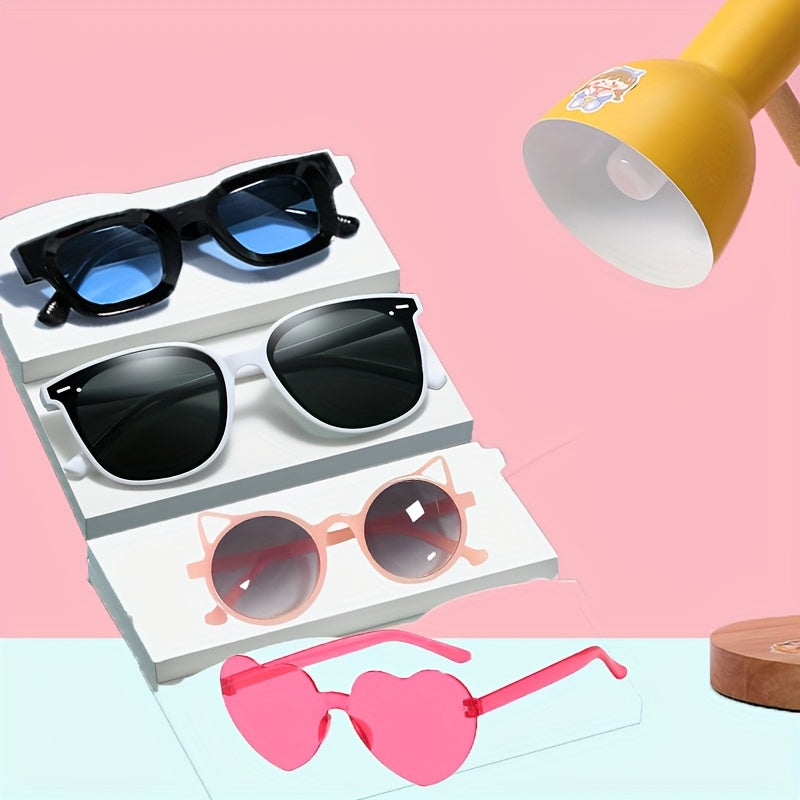 Set of 4 Girls Cat Eye and Heart Shaped Glasses Kids Fashion Decorate PC AC for Hiking Daily Wear