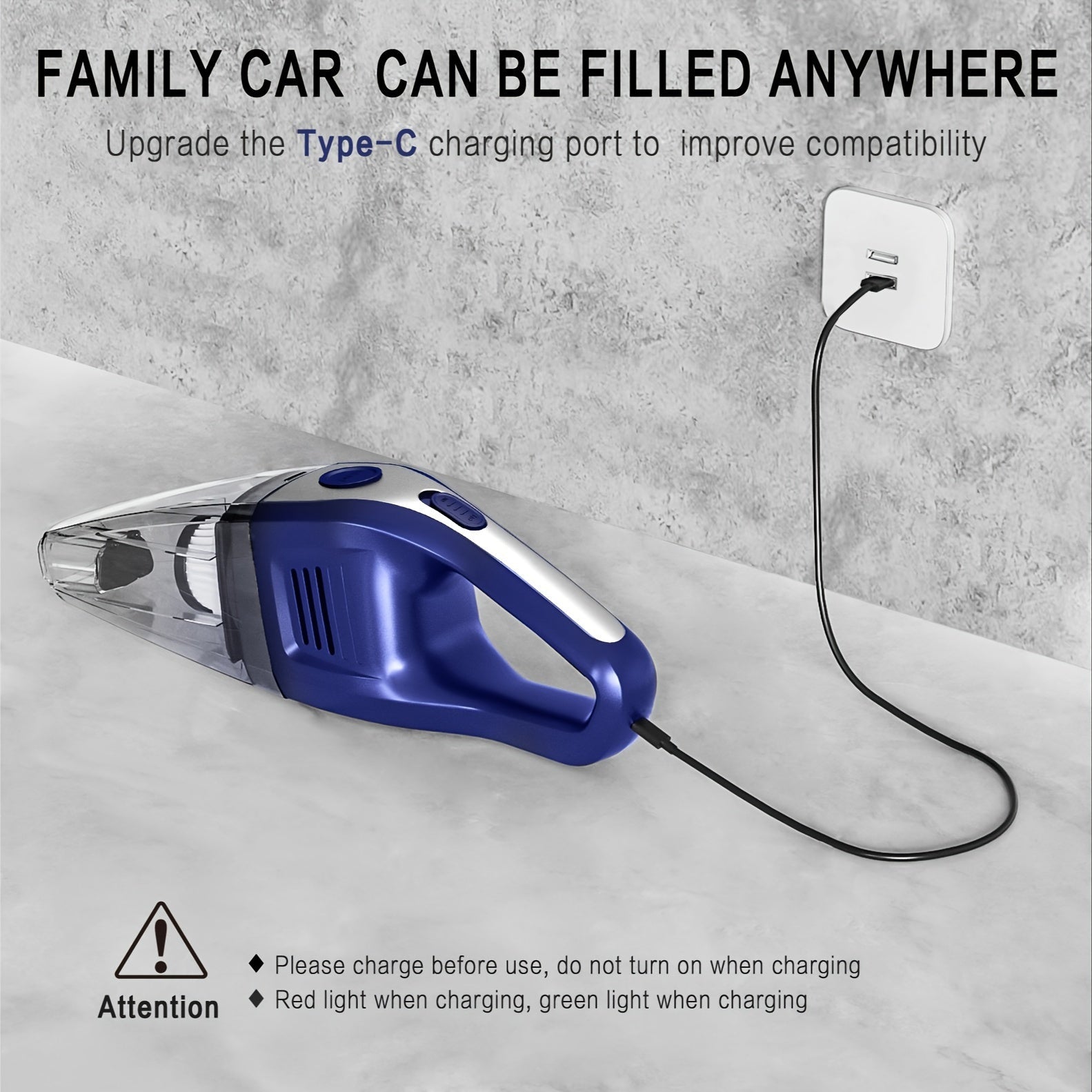 Compact Rechargeable Vacuum Cleaner with Multiple Attachments for Car and Home