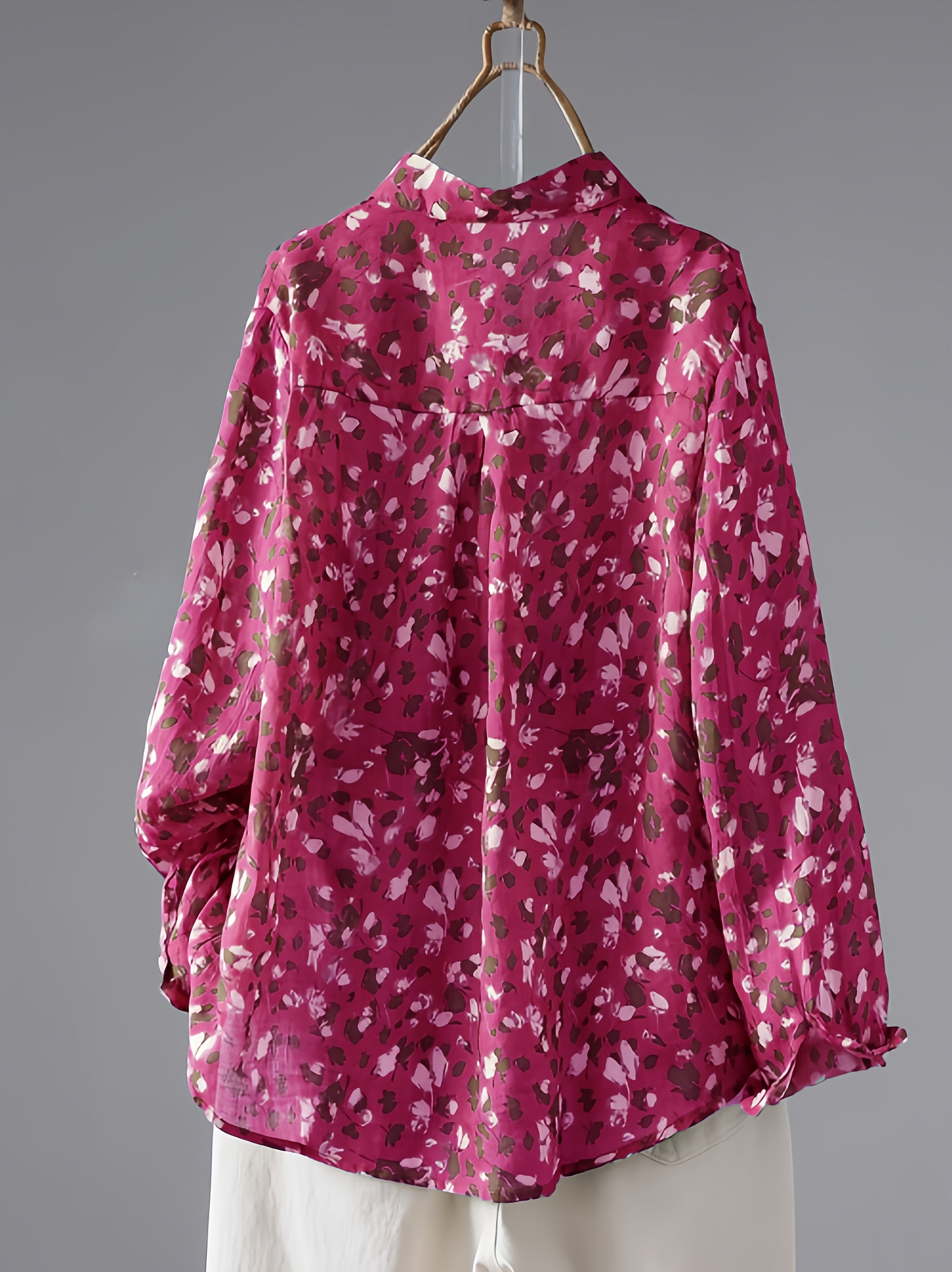 Women's Large Size Printed Long Sleeve Shirt Casual Fashion Elegant