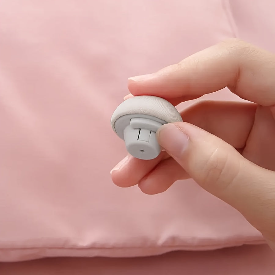 Set of 4 Mushroom Shaped Duvet Clips with One-Key Release and Hidden Fasteners