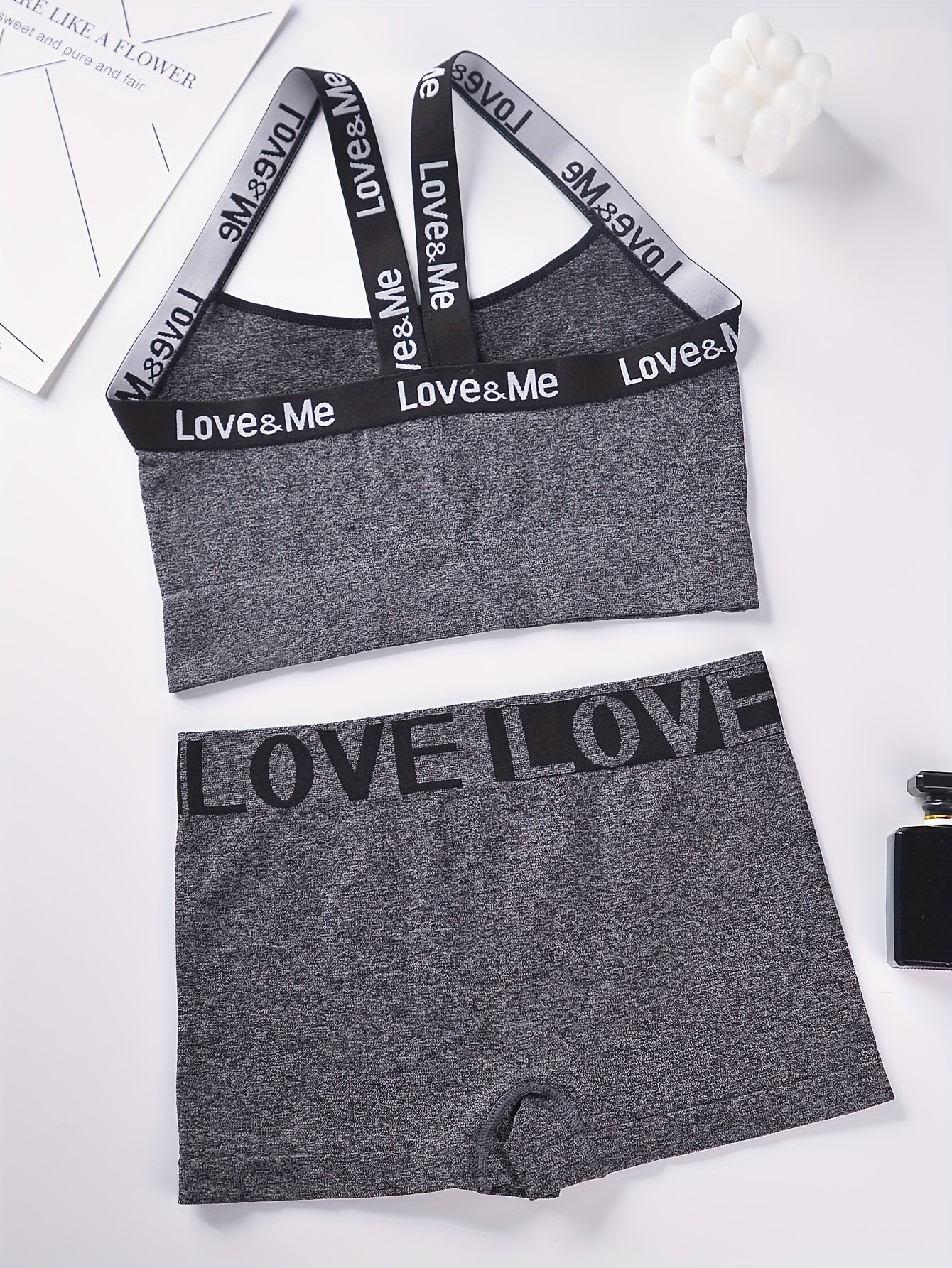 Women’s Loungewear Set Love Letter Crop Top High-Waisted Shorts Seamless Tummy Control Nylon