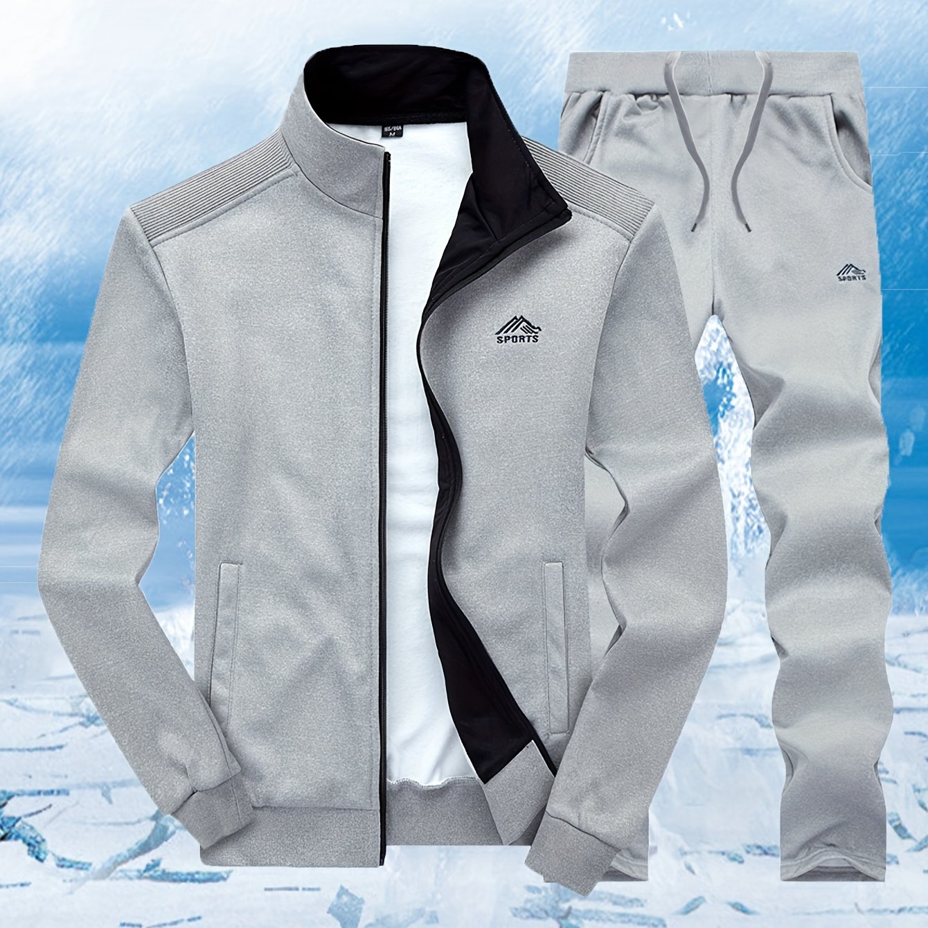 Men's Casual Spring and Fall Knit Cardigan Set with Stand-Up Collar and Embroidered Details