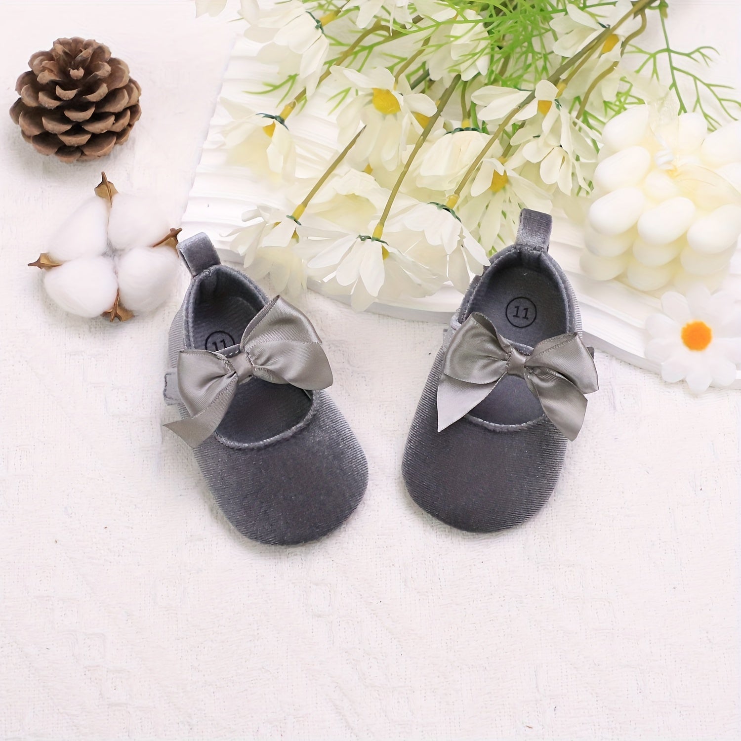 Baby Girl Walking Shoes Non-Slip Mary Jane Bowknot Fabric Comfortable Flexible Sole Pink Gray White
