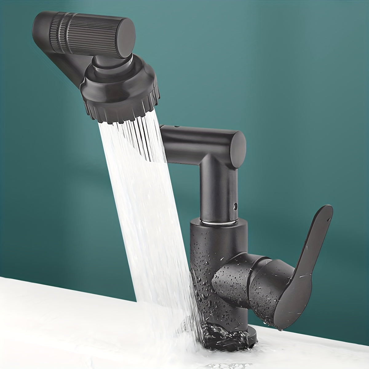 Qora zanglamaydigan po'latdan yasalgan oshxona krani, issiq va sovuq suv uchun aylanuvchi Lucky Cat dizayni bilan