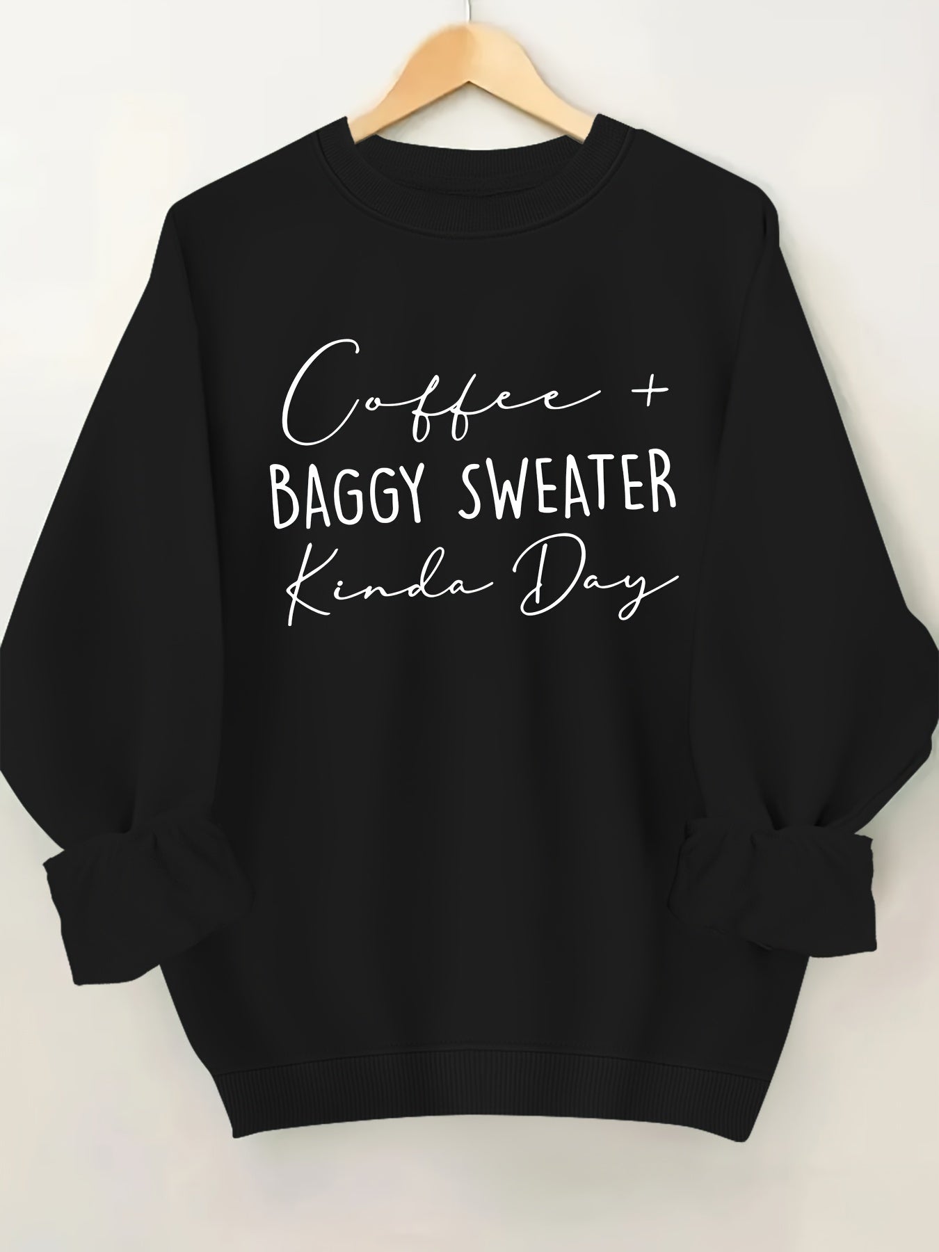 Sudadera de letras en talla grande para mujer, casual, de manga larga, con cuello redondo, pulóver