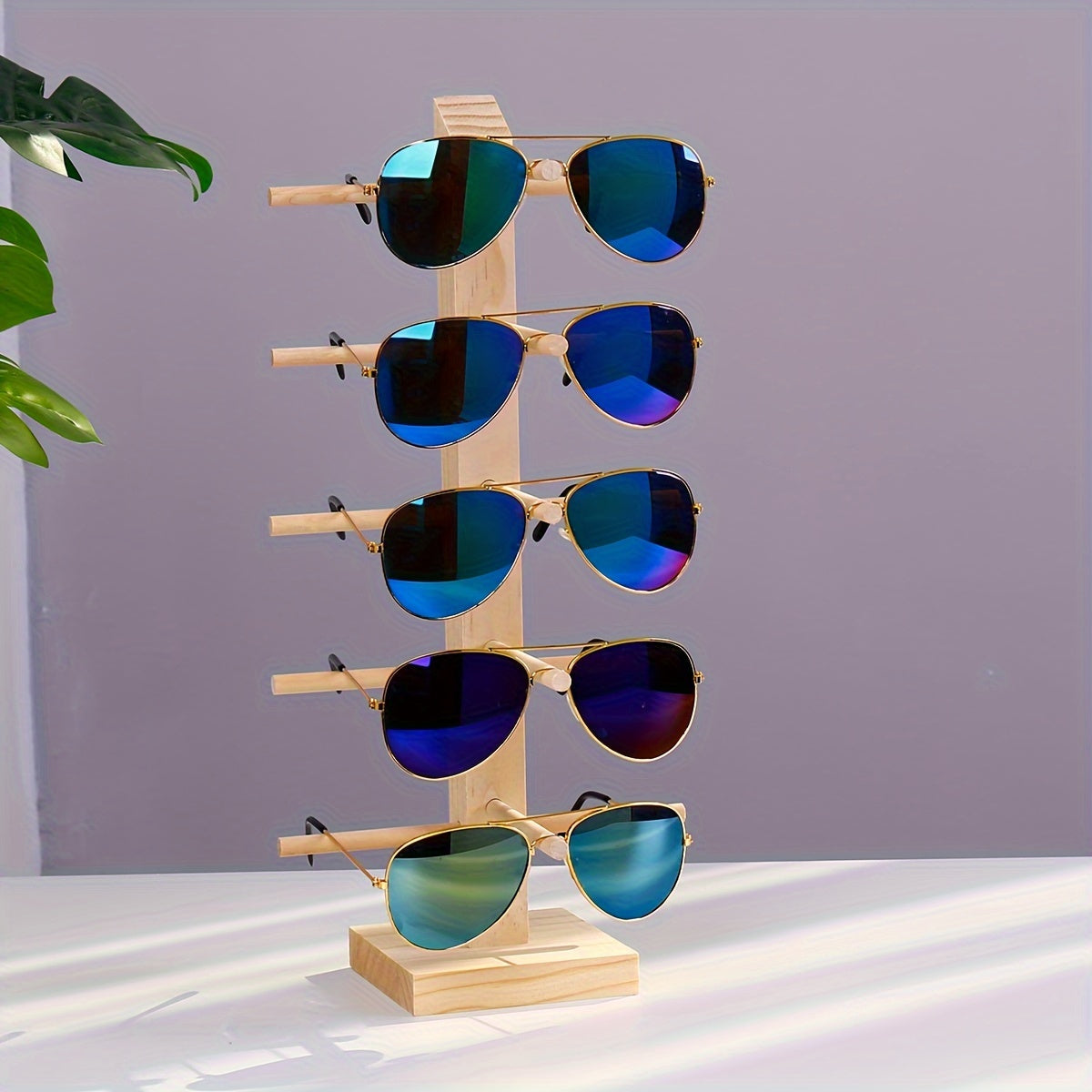 Wooden Eyeglass Display Stand with Removable Storage Rack for Men Women