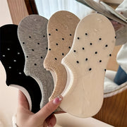 Women’s Polka Dot Knit Boat Socks 4 Pairs Invisible Breathable Hosiery