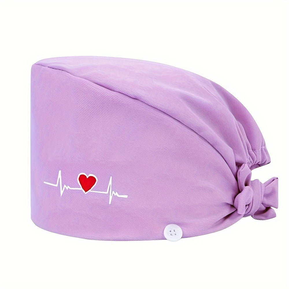 Women's Embroidered Heart Pattern Beanie Cap Made of 100% Polyester Breathable Inelastic Dust-Proof Adjustable Elastic Band