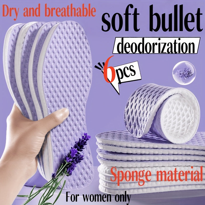 Unisex Summer Breathable Shock Absorption Insoles 3 Pairs Lavender