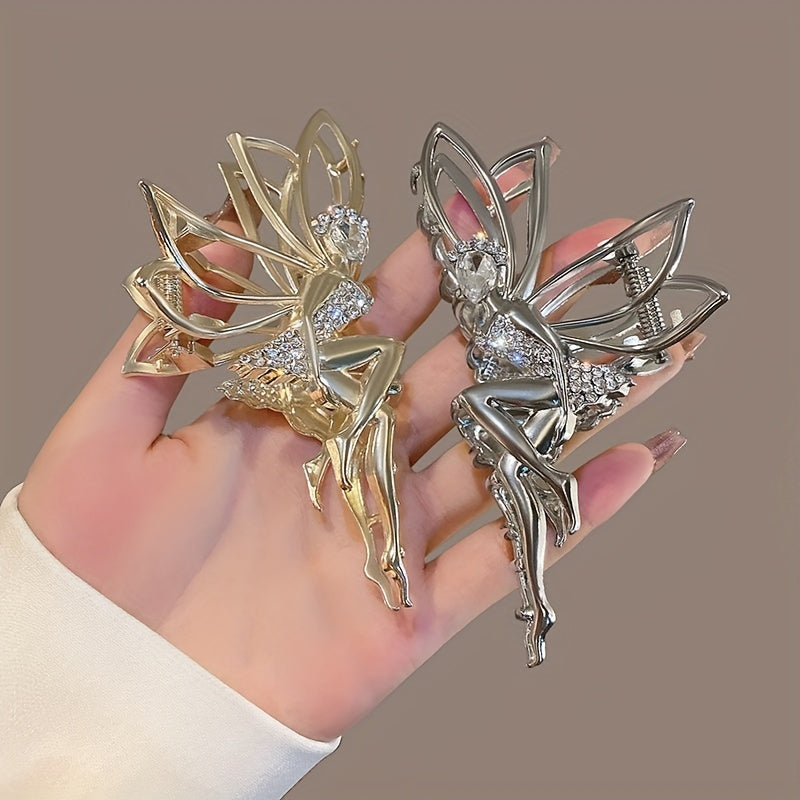 Women's Hair Clips Butterfly Wings and Shark Clip with Gold and Diamond Accents