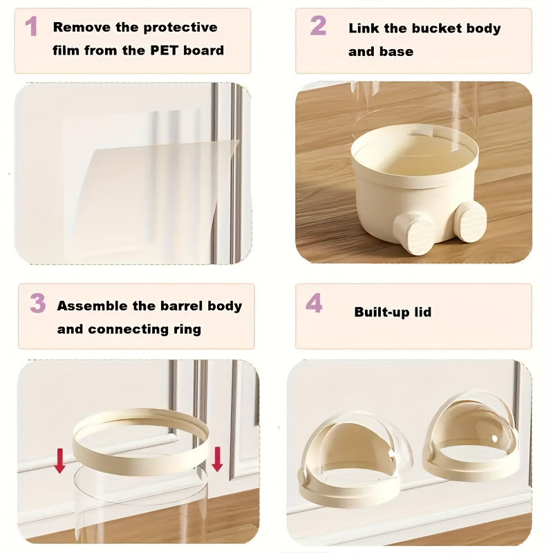 Qoplamali, dumaloq plastik qiziquvchi quti, qopqog' bilan. Yumshoq o'yinchoqlar, qiziquvchilar va turli xil buyumlar uchun ideal. Uy tashkiloti va sovg'alar uchun mukammal, shuningdek, bayram bezaklari uchun ham foydalanish mumkin.