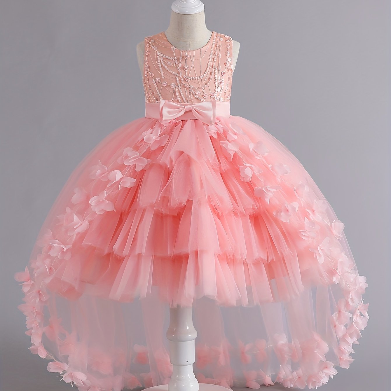 Girls' Sleeveless Princess Dress with Floral Embroidery Tulle Skirt for Pageants Weddings and Formal Events