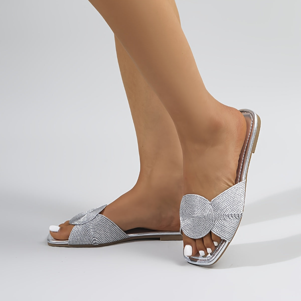 Women's Summer Flat Sandals Black Open Toe Slip-On Casual Beach Shoes