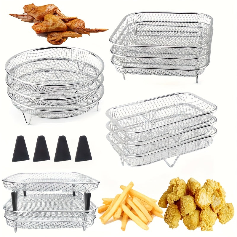 7-Piece Stainless Steel Air Fryer Accessories Set with Stackable Rack and Heightening Pad