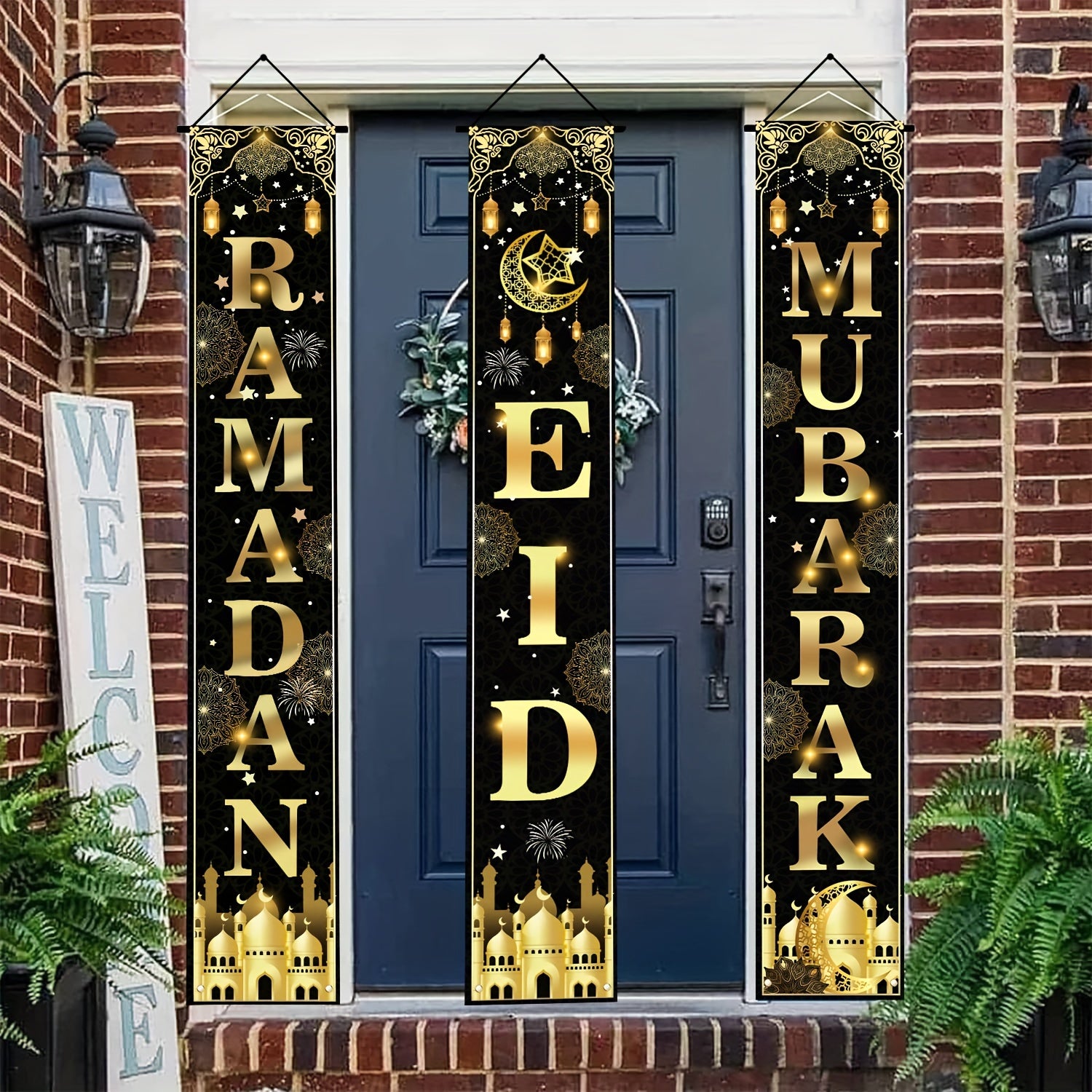 Ramazon va Eid bayrami uchun Eid Mubarak eshik banneri to'plami, polyester, ichki/tashqi
