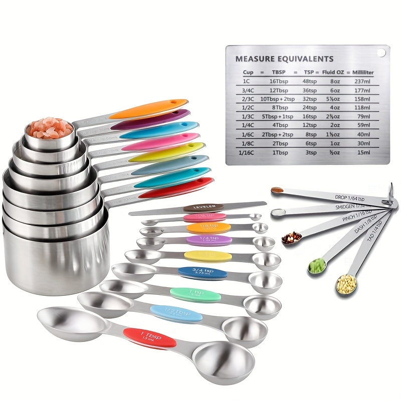 23-Piece Black Stainless Steel Measuring Cups and Spoons Set for Dry and Liquid Ingredients