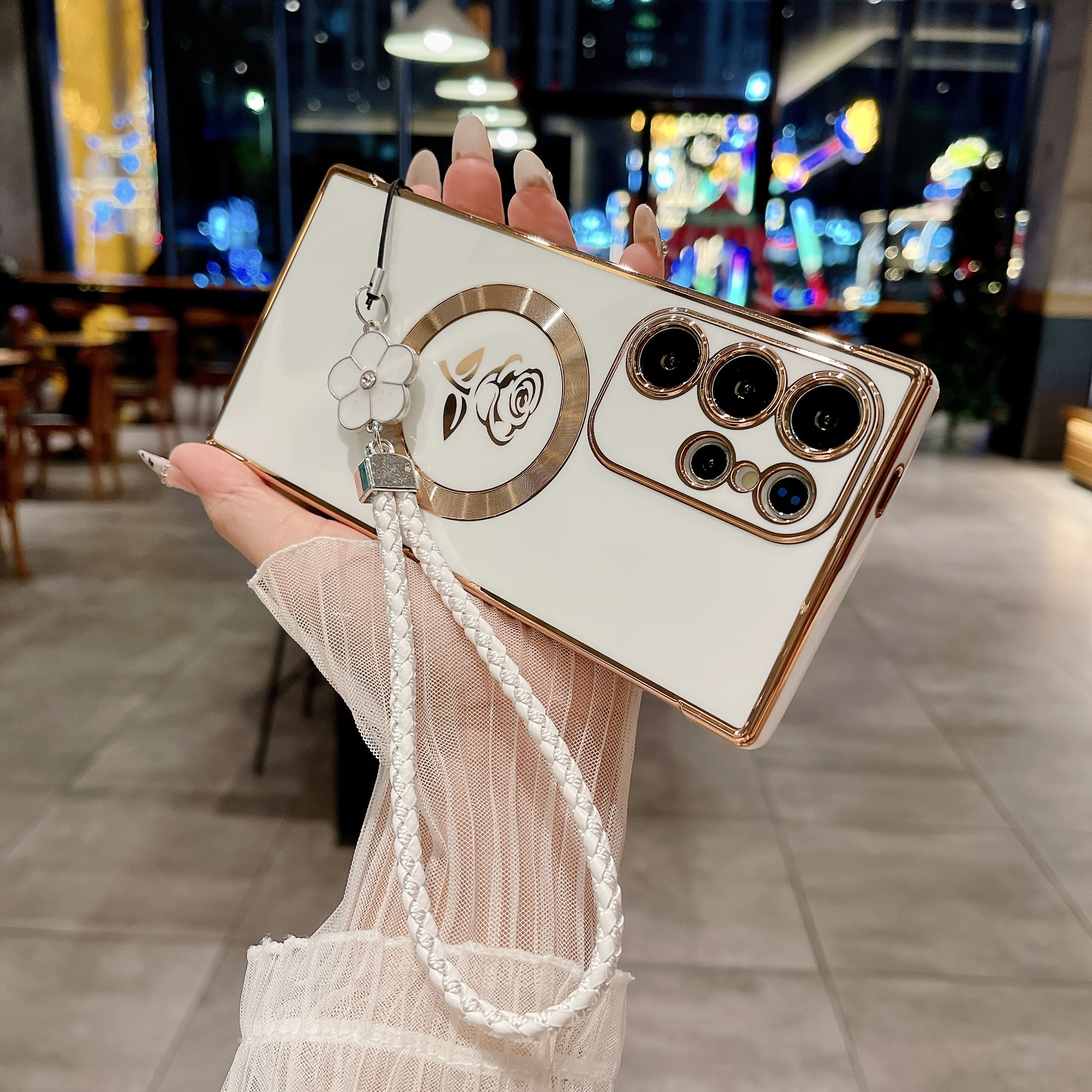 Magnetic Wireless Charging Woven Flower Lanyard Phone Case for Samsung Galaxy S21 S22 S23 S24 Ultra