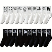 Men's Graffiti Pattern Crew Socks 3/5/8/10 Pairs Breathable Comfortable Outdoor