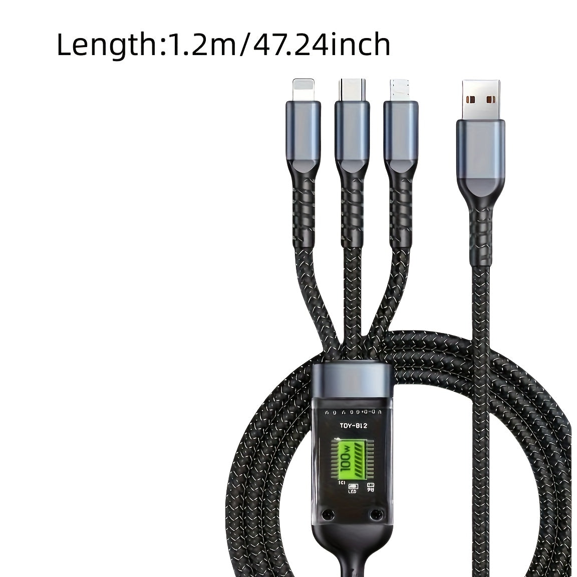 3-in-1 100W USB Type C Fast Charging Cable for Multiple Devices