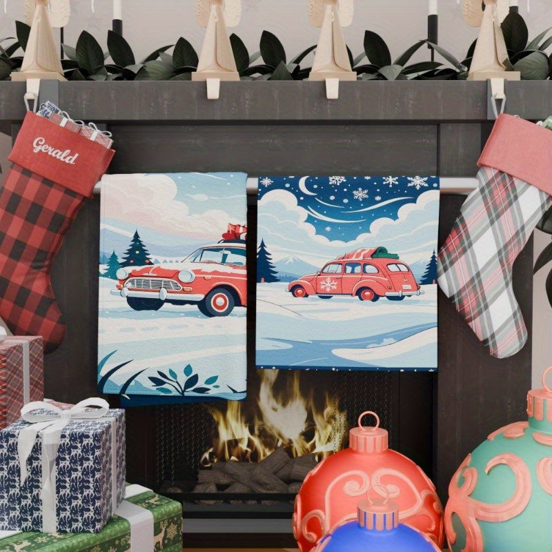 Christmas Wintertime Kitchen Towel Set 2 Cozy Snowflake Tea Towels 18x26