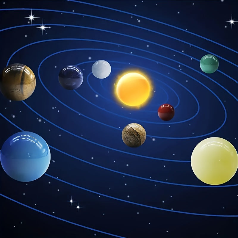 Conjunto de nueve piedras preciosas de cristal natural que representan los planetas del sistema solar para decoración y regalos