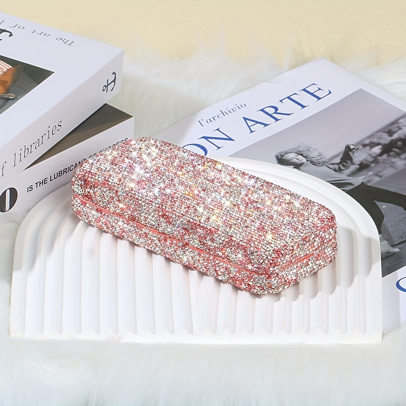 1 dona porloq rhinestone ko'zoynak qutisi, plastik ko'zoynak va o'qish ko'zoynaklari uchun ushlagich, ko'zoynaklar uchun diqqatni tortadigan saqlash tashkilotchisi qutisi