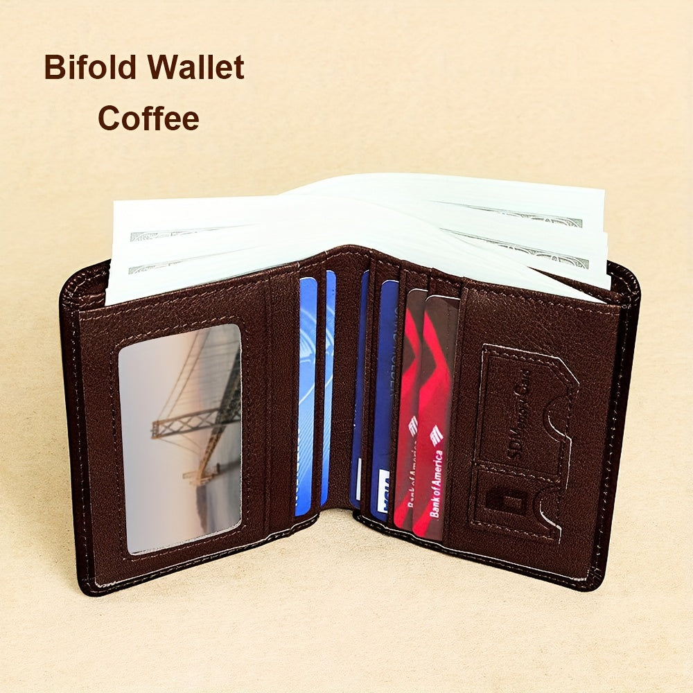 Vintage Genuine Leather Wallet for Men RFID Blocking Deep Brown Slim Bi-Fold