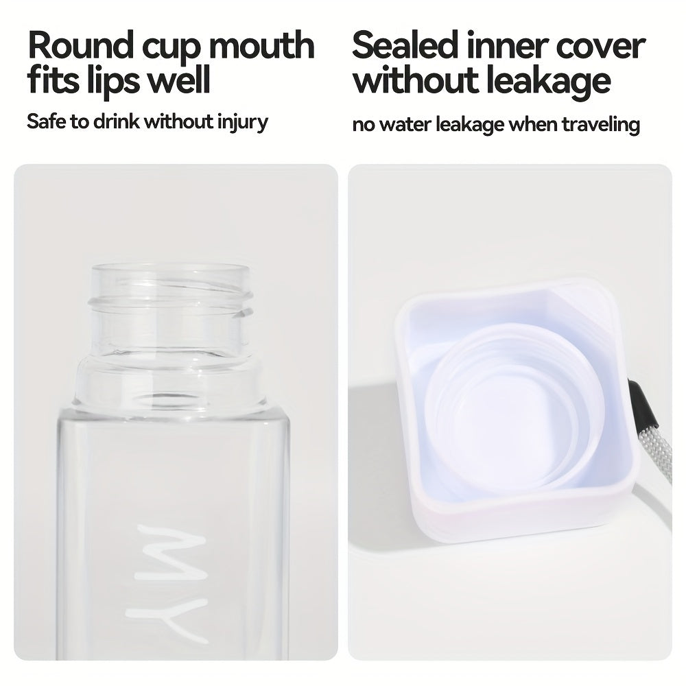 Непроницаемая квадратная пластиковая водяная чашка объемом 17 унций/500 мл с завязкой и крышкой. Портативная спортивная чашка, идеально подходящая для школы, дома и активного отдыха на улице.