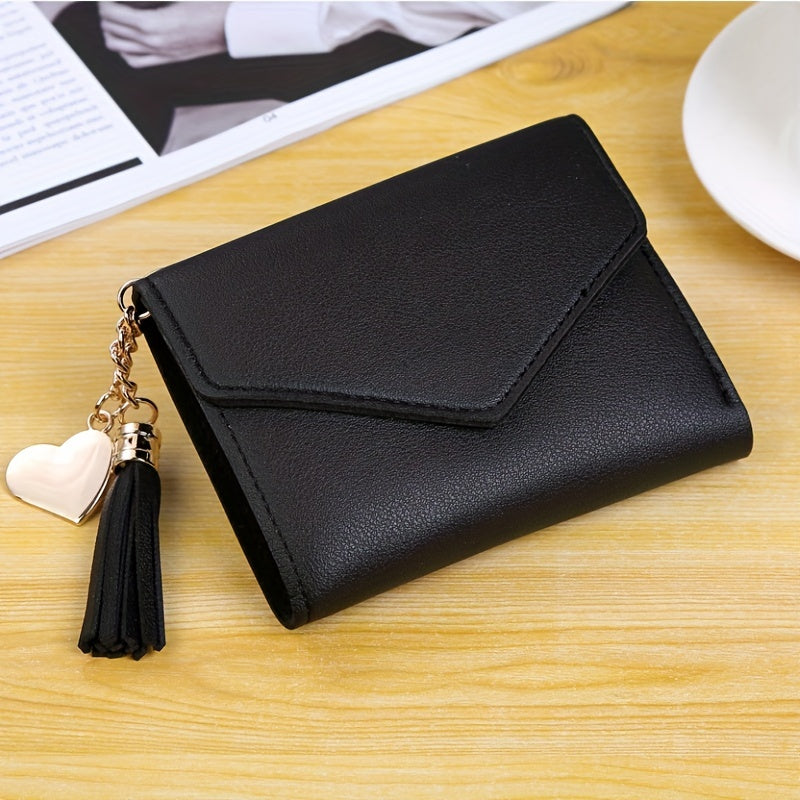 Faux Leather Heart and Tassel Wallet with Patchwork Design Coin Purse for Women