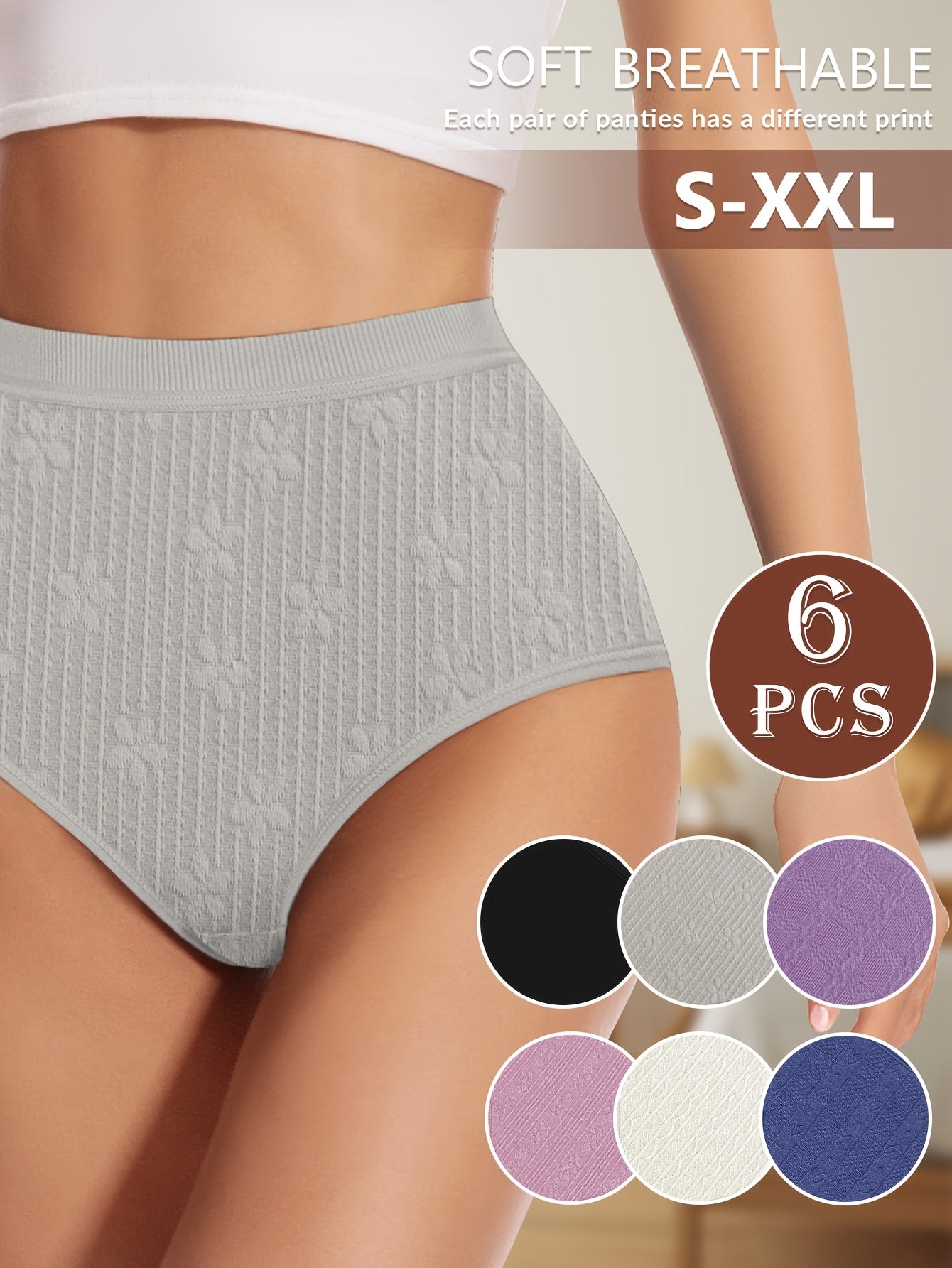 6-комплект женских трусов из хлопка большого размера с высокой талией для контроля живота и подъема ягодиц
