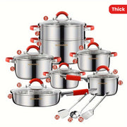 16-Piece Stainless Steel Cookware Set with Pots, Pans, Lids, and Utensils