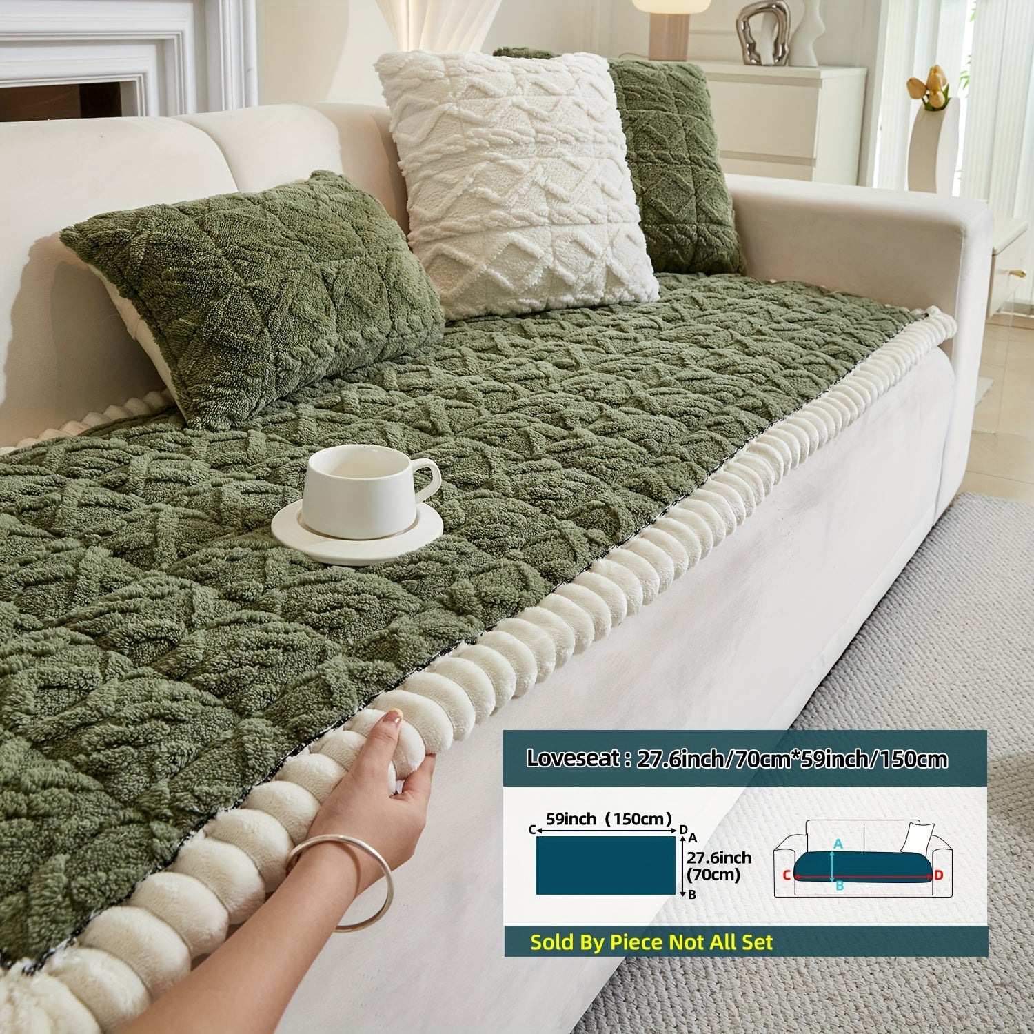 Bohemian Quilted Sofa Cover Plush Fabric Non-Slip Machine Washable Decorative