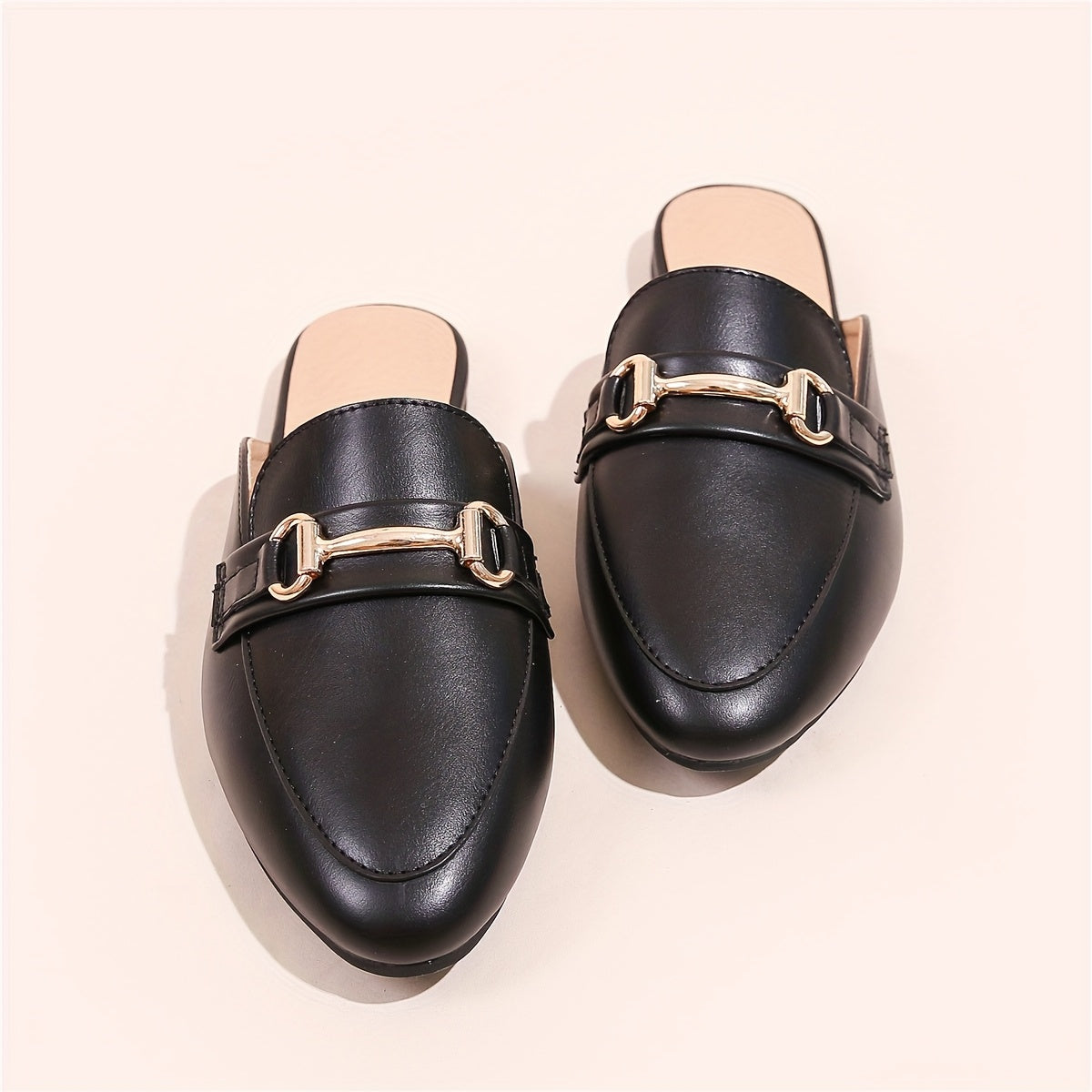 Women's Faux Leather Loafers with Metallic Accents Black Casual Flats