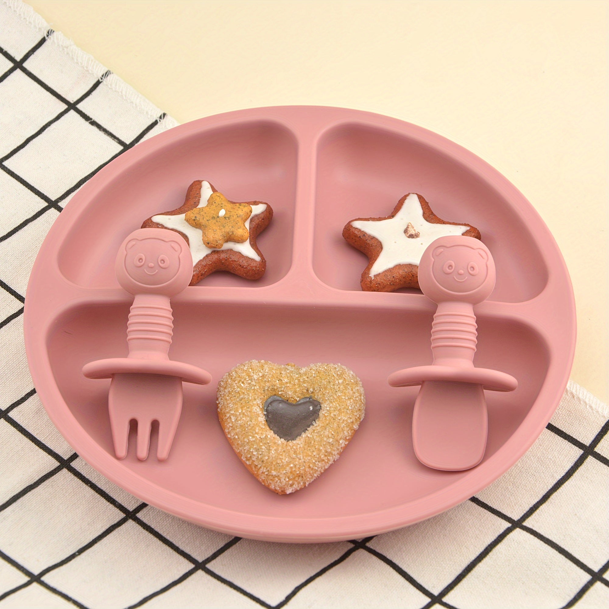 Set de alimentación para bebé 9 piezas, babero de silicona, plato con ventosa, plato, cuchara, tenedor, vaso para beber