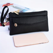Black Zipper Wristlet Clutch Bag with Multiple Compartments for Women