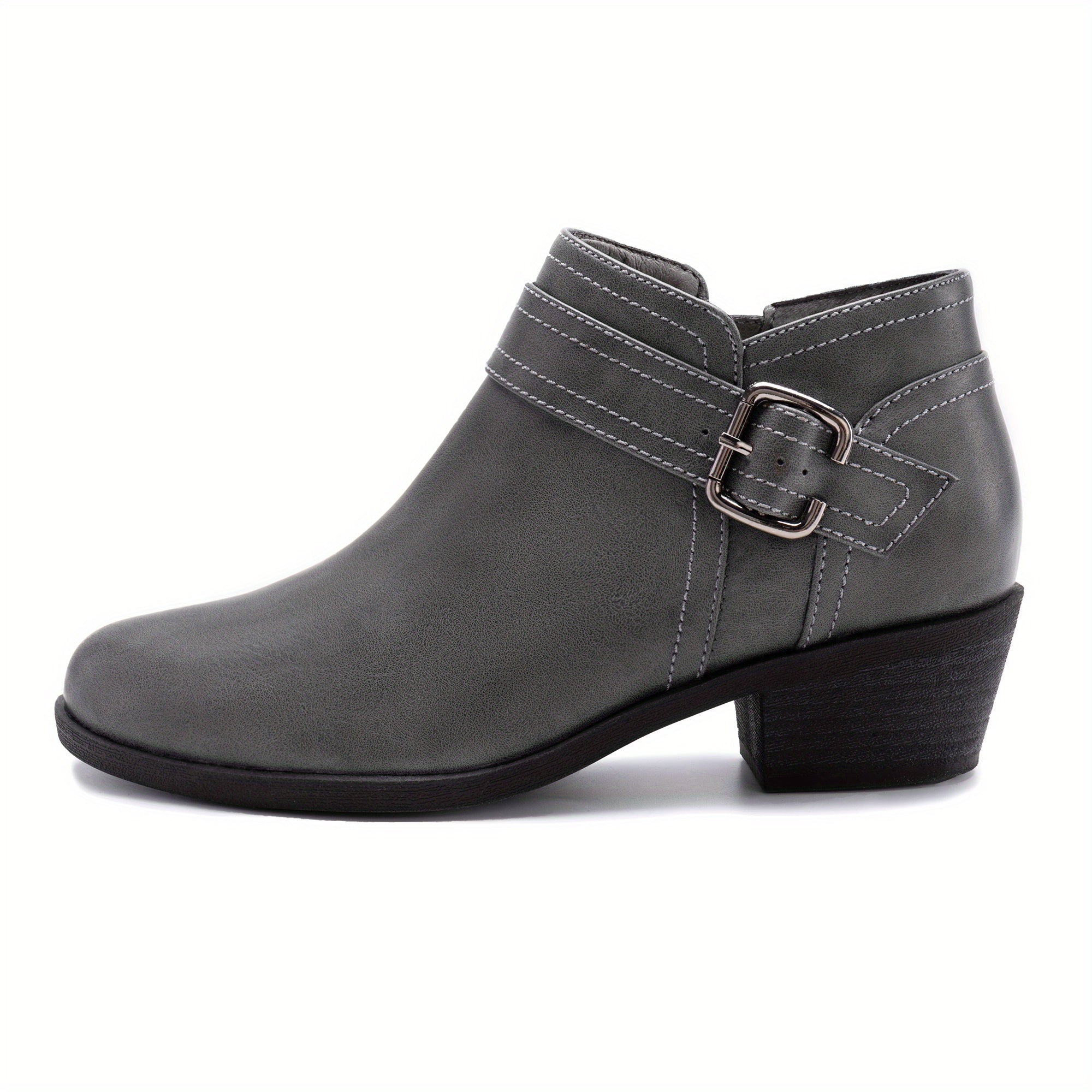 Women's Faux Leather Chunky Low Heel Ankle Boots with Zipper Black