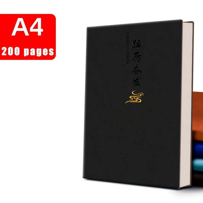 Leather A4 Notebook with 200 Pages Glossy Finish Plain Ruling for Business Office
