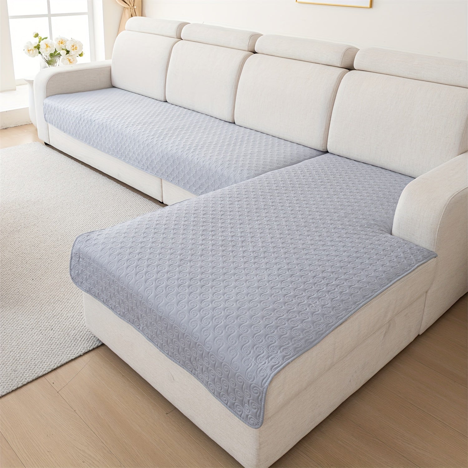 Геометрические круговые стеганые чехлы для диванов с нескользящей поверхностью - набор из 2 штук, дружелюбные к домашним животным, машинная стирка, полиэстер, совместимы с угловыми диванами, защита для гостиной